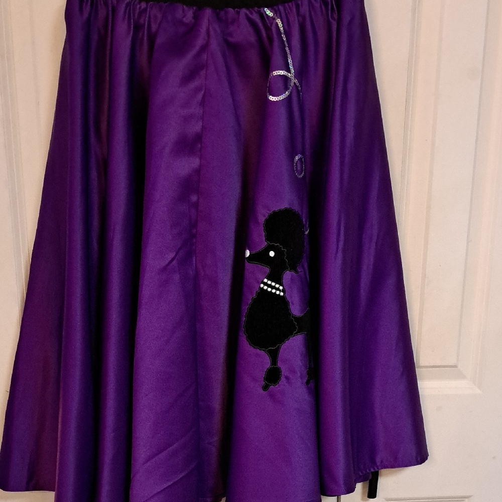 Chic Purple Skater Skirt with Poodle Embroidery